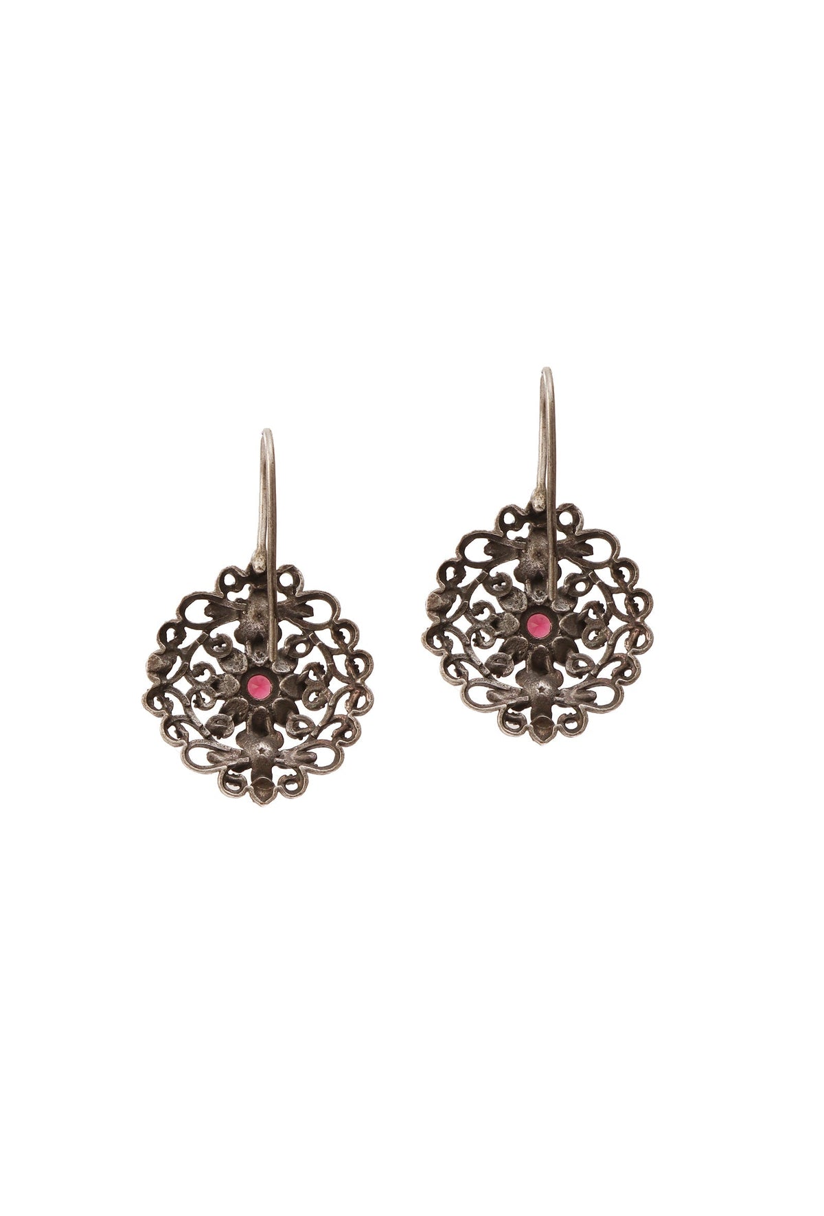 Ruby Blossom: Designer Oxidized German Silver Flower Dangle Earrings