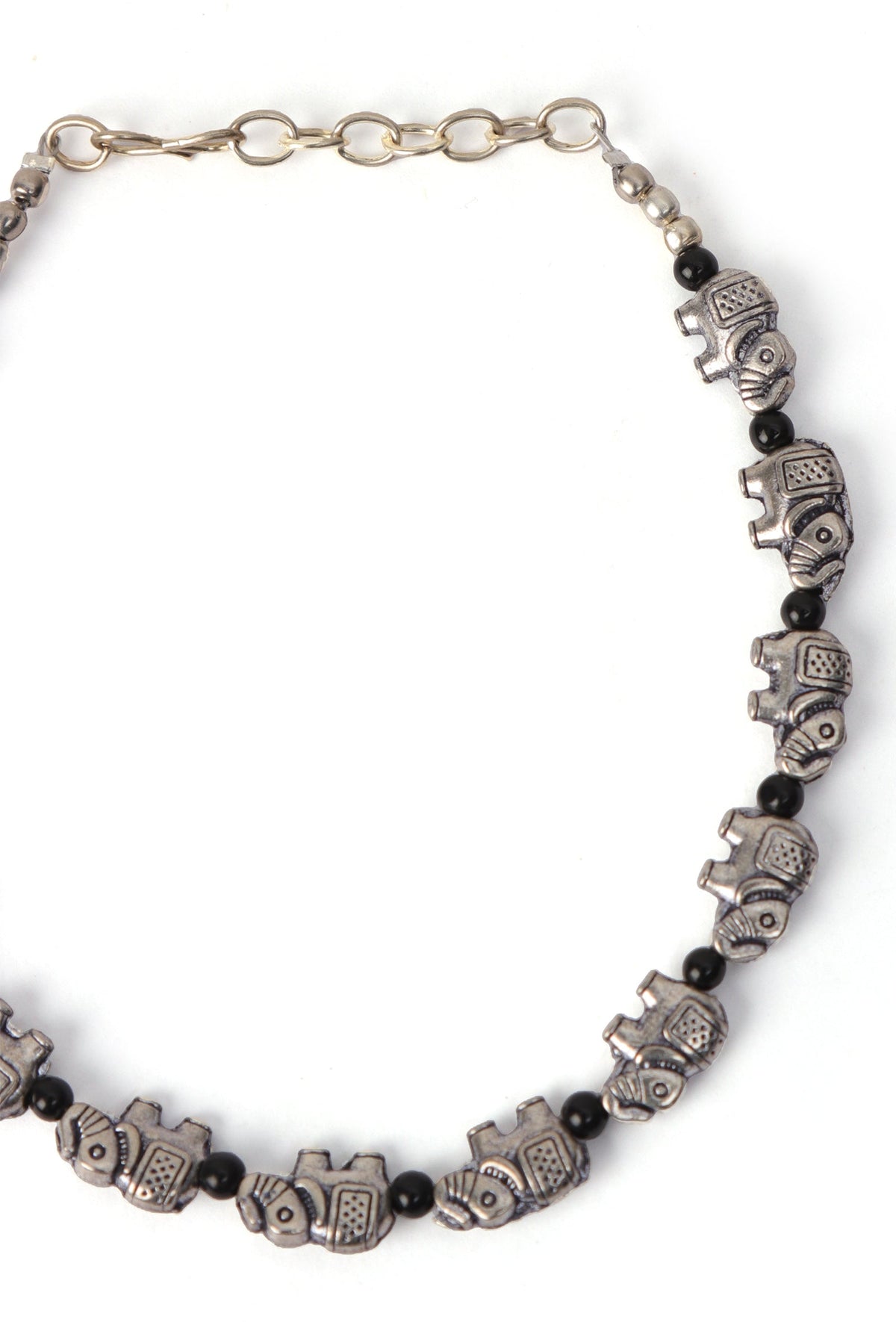 Elephant Charm Black Bead Anklet Set