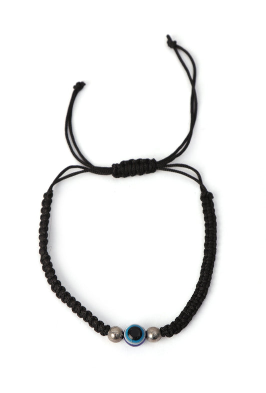 Handmade Nazariya 6 mm Evil Eye Charms Black Thread Bracelet Adjustable