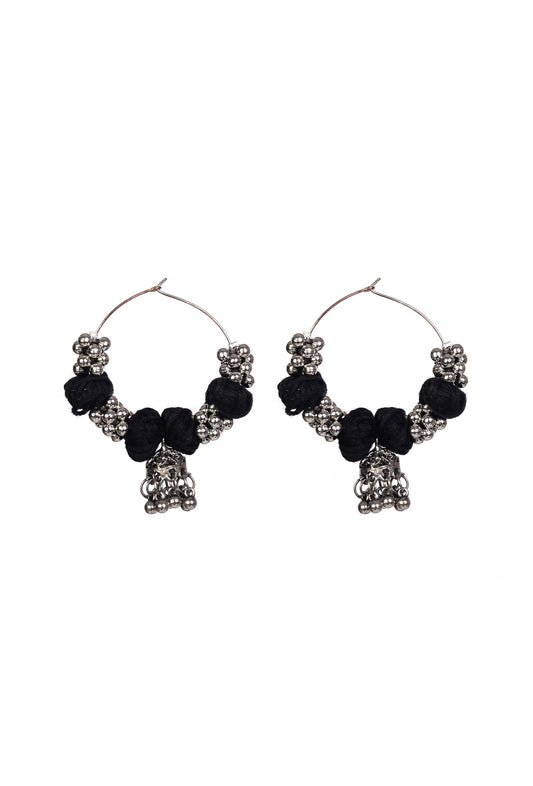 Boho Black Silver Hoop Earrings