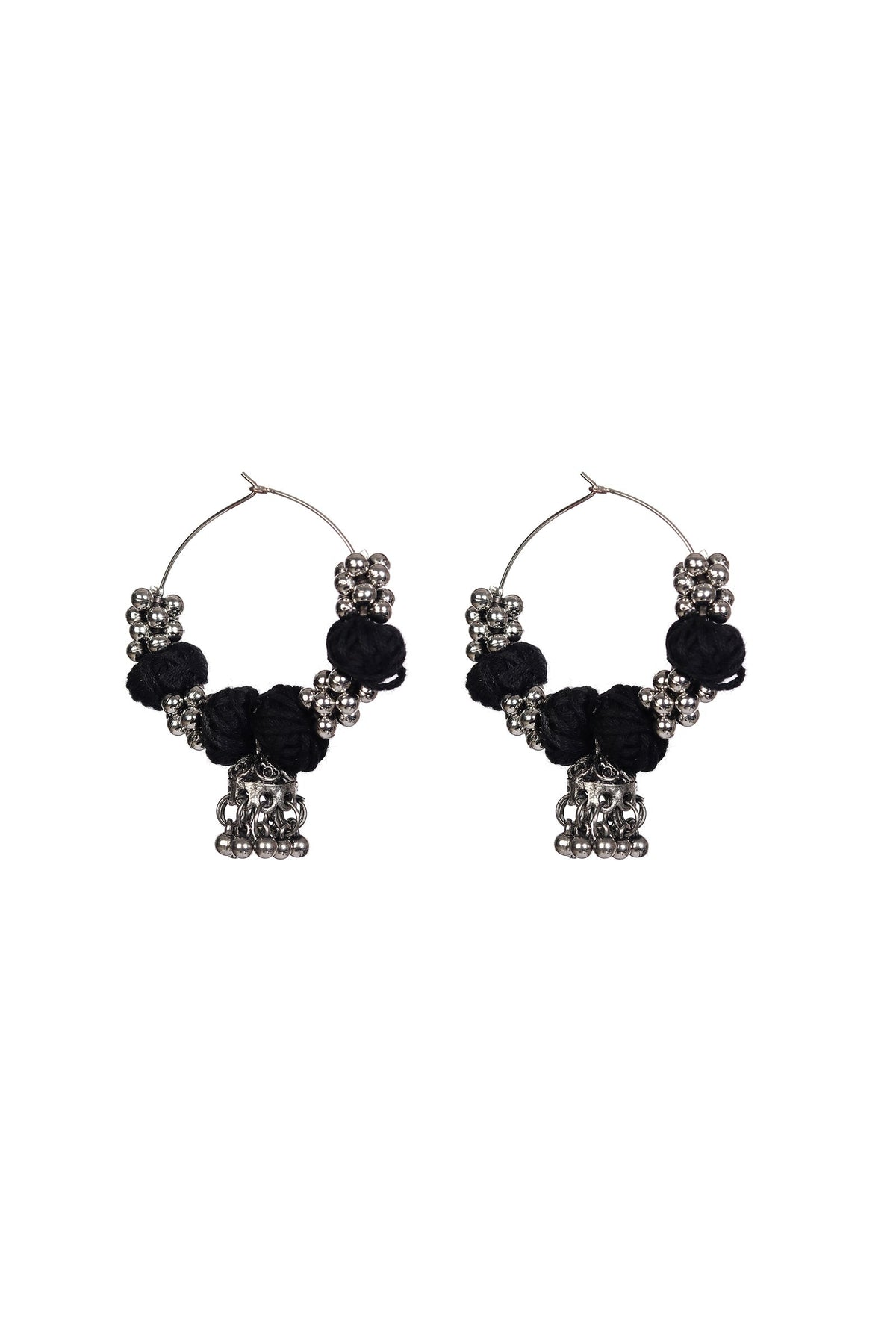Boho Black Silver Hoop Earrings