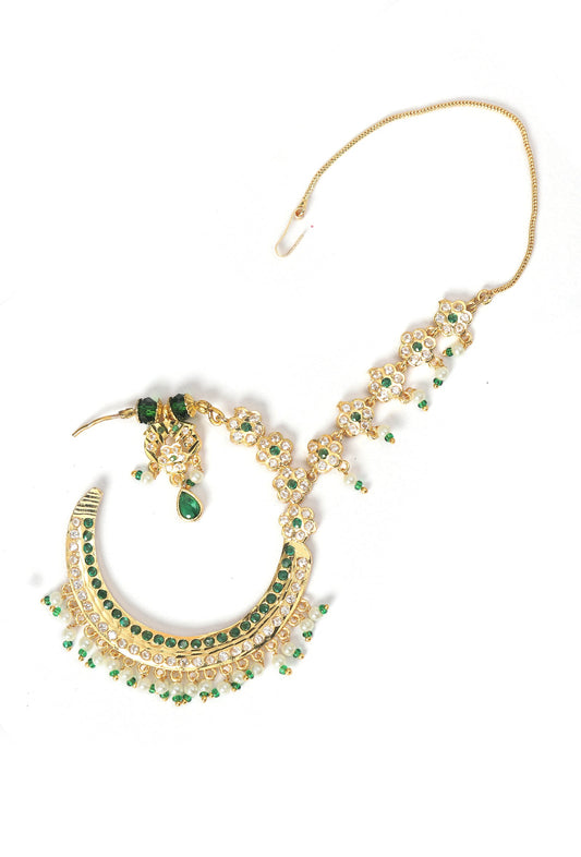 Green Stone Kundan Crescent Nath