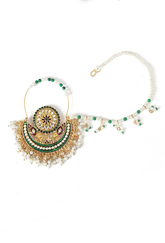 Rajwadi Emerald Pearl Nose Ring Nath
