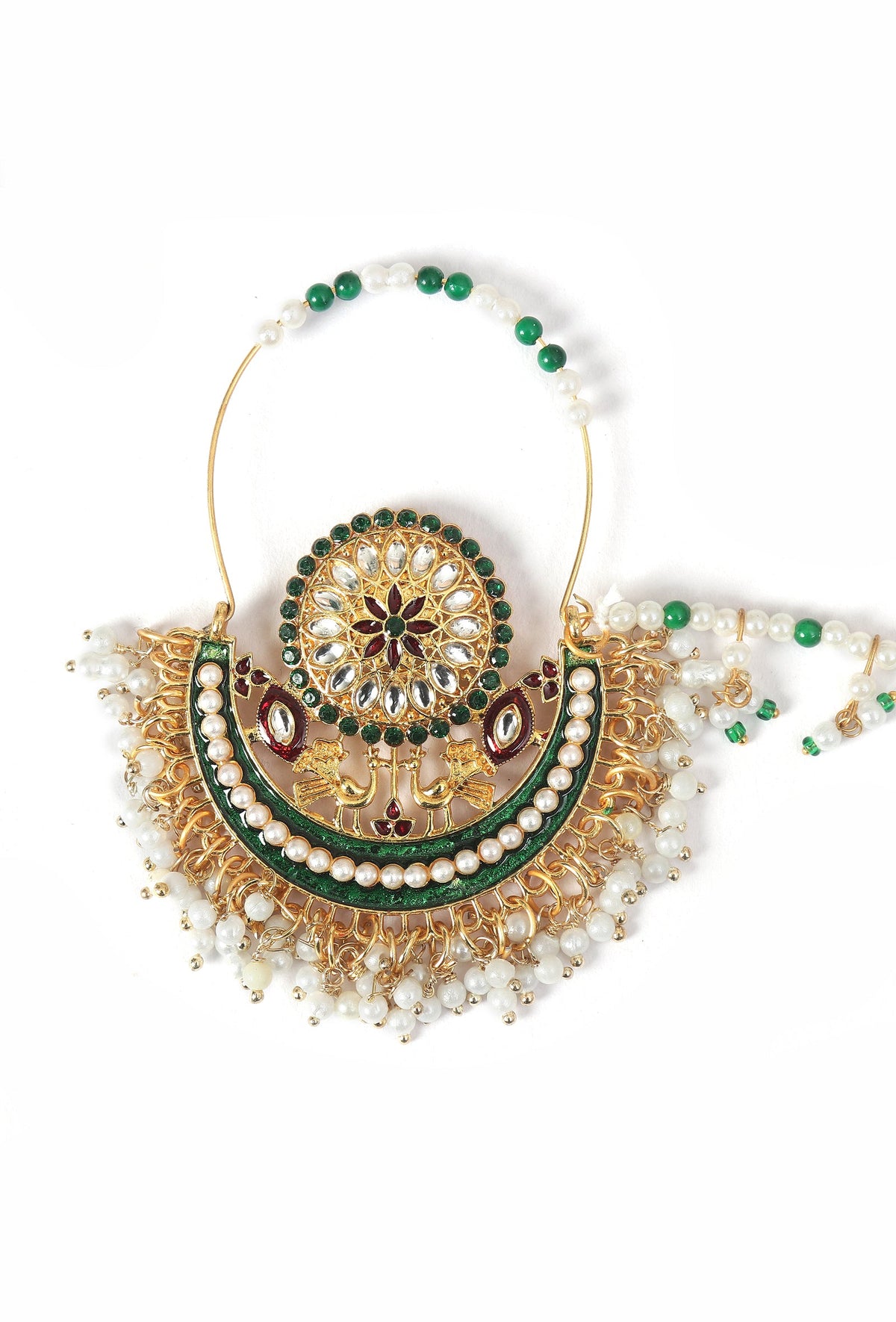 Rajwadi Emerald Pearl Nose Ring Nath