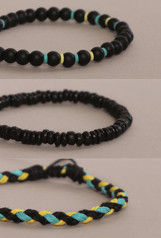 Natural Onyx, Wood & Thread Bracelet Collection