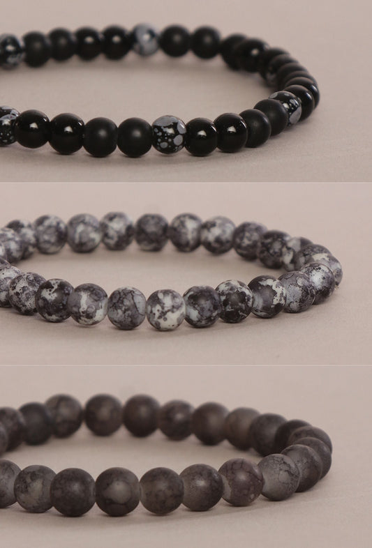 Picasso Jasper & Obsidian Accent Beaded Bracelet Set of 3