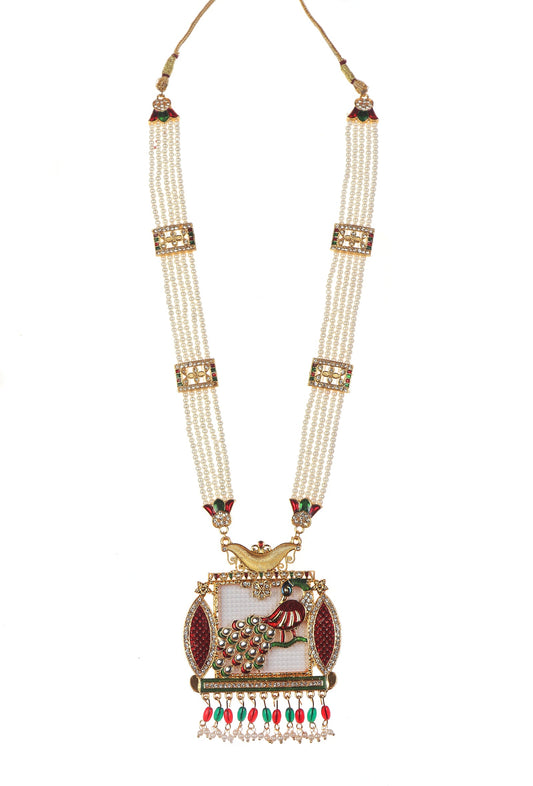 Rajwada Peacock Pearl Statement Necklace Set