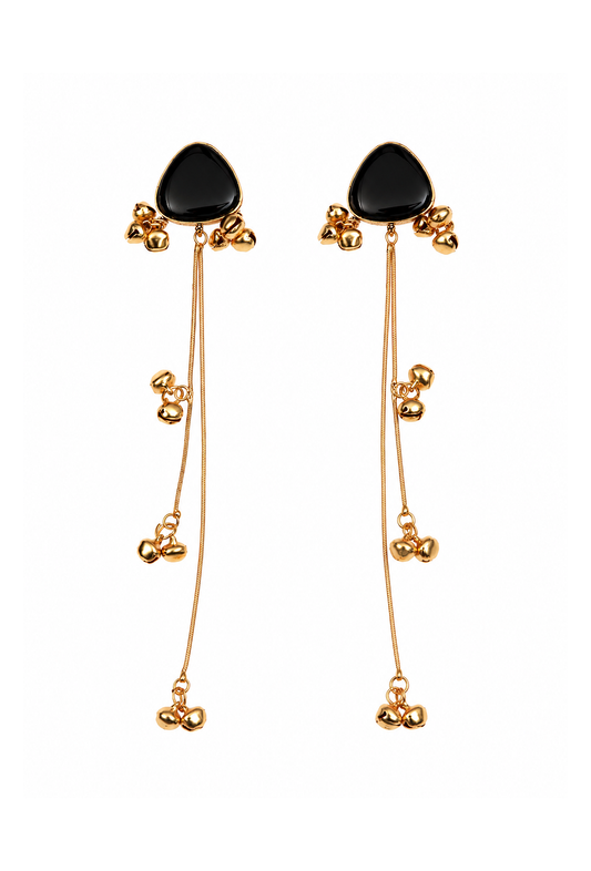 Kashmiri Black Stone Gold-Tone Long Dangler Earrings
