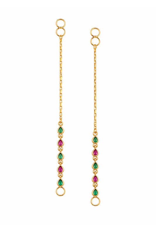 Emerald & Pink Gemstone Long Chain Earchain