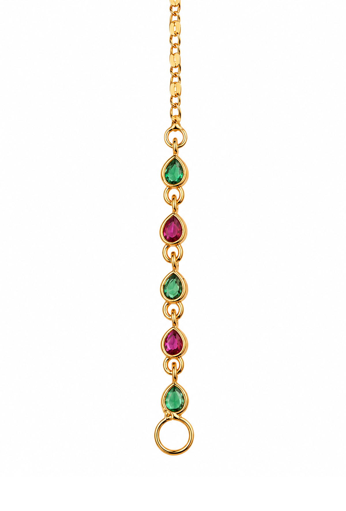 Emerald & Pink Gemstone Long Chain Earchain
