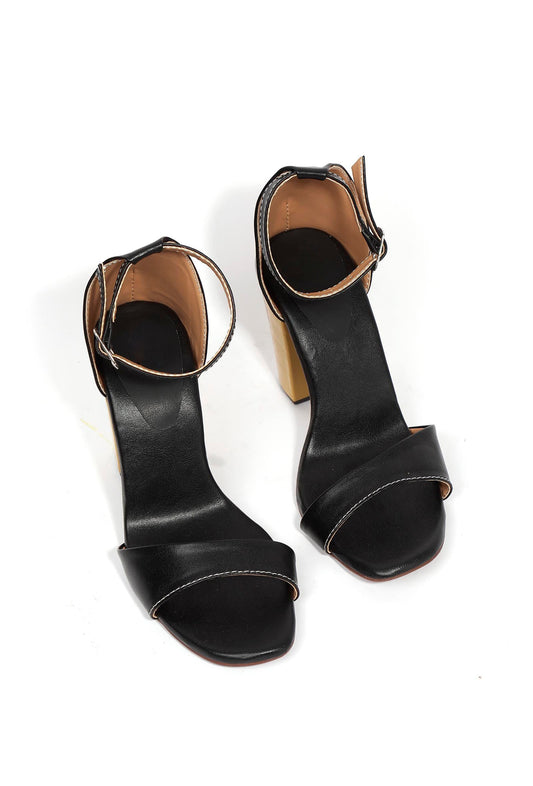 Pastel Black with Braided Golden Strap Cushion Padded Heels サイズ EU38