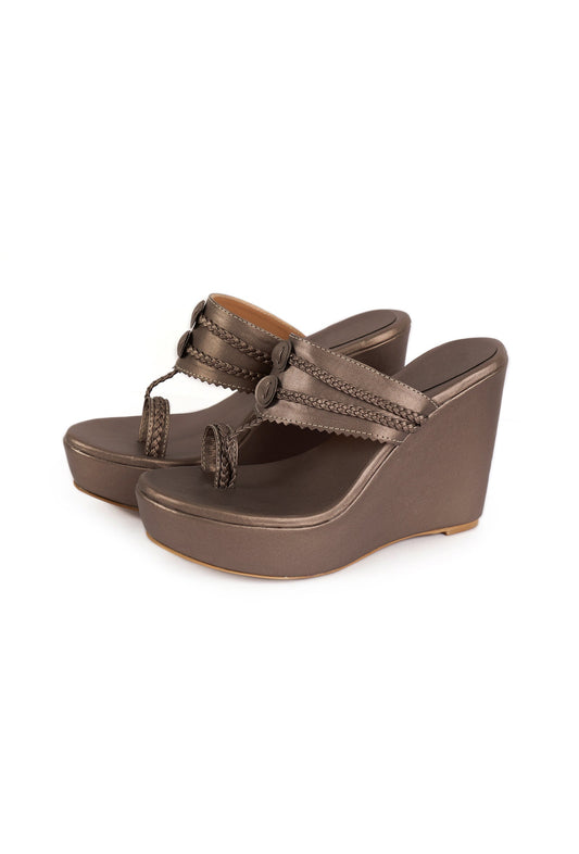 Silver Tan Vegan Leather Kolhapuri Wedges サイズ EU38