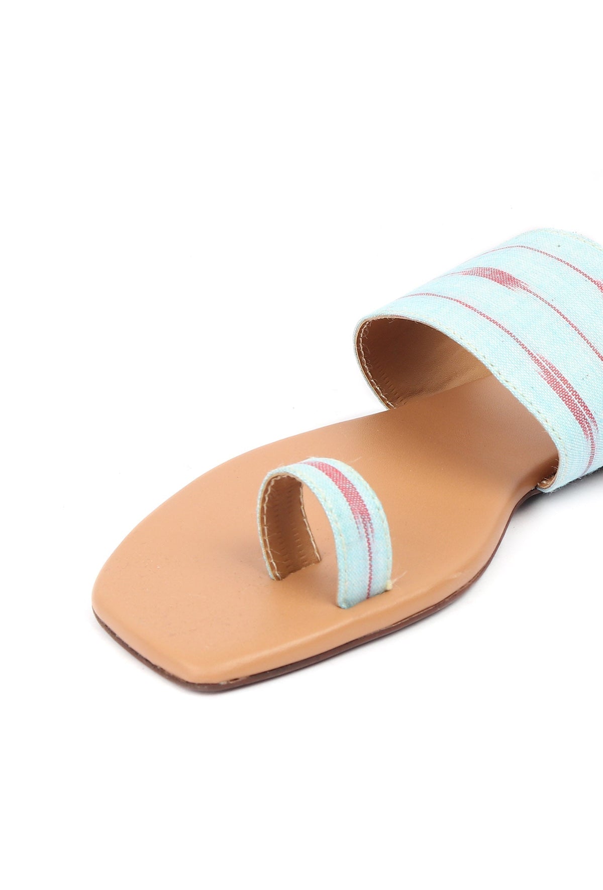 Arctic Blue & Cinnamon Brown Ikat One Toe Cruelty Free Leather Flats サイズ EU38