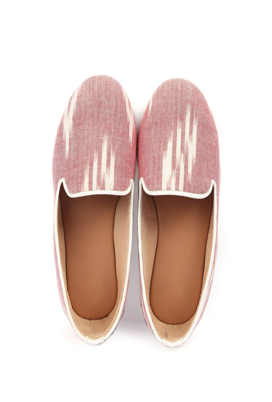 Salmon Pink & Tawny Brown Ikat Flat Cruelty Free Leather Ballerina サイズ EU38