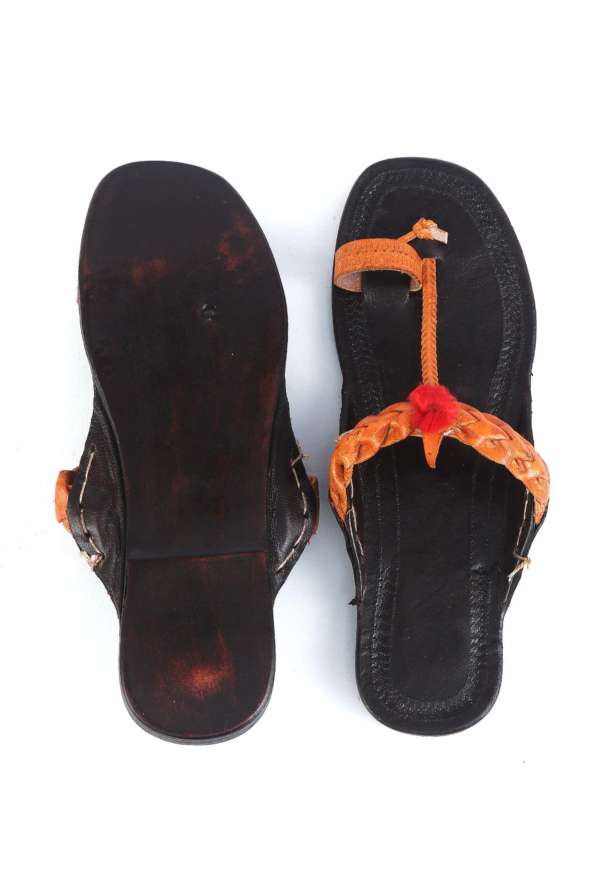 Brown Tan Braided Toe-Ring Genuine Cruelty-Free Leather Kolhapuri Flats サイズ EU43