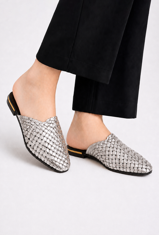 Silver Woven Mule Flats サイズ EU38
