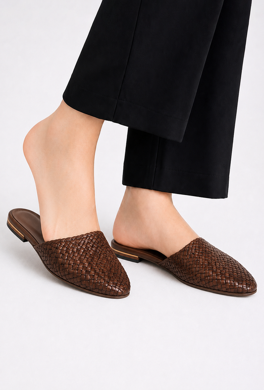 Brown Woven Mule Flats サイズ EU38