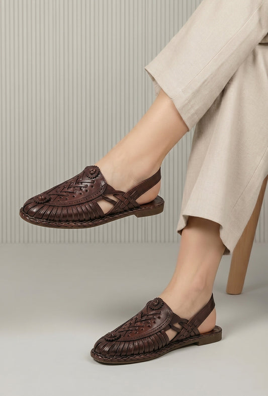 Brown Artisan Huarache Slingback Flats サイズ EU38