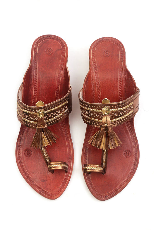 Mahogany Tassel Kolhapuri Flats サイズ EU38