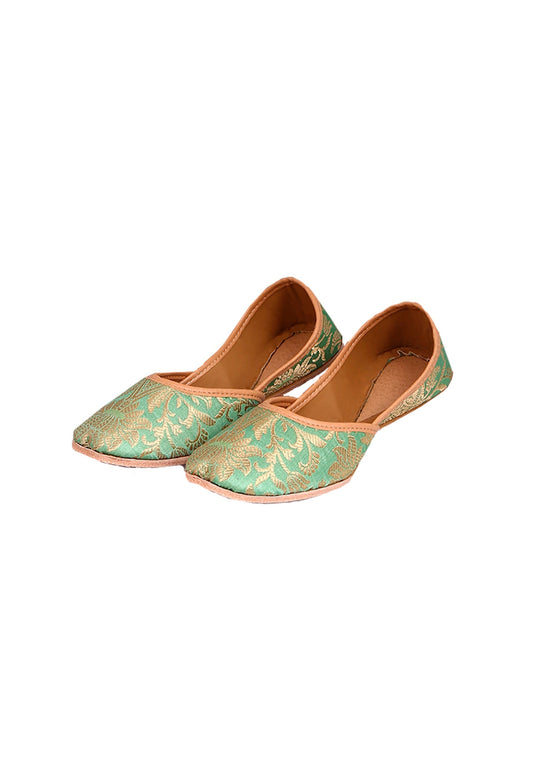 Mint Green Brocade Genuine Leather Punjabi Jutti サイズ EU38