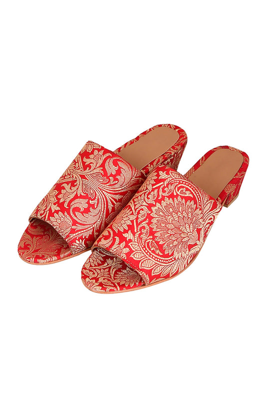 Rose Red Brocade Block Heels サイズ EU38