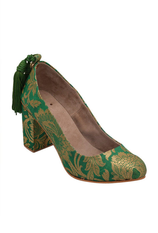 Green Brocade Block Heel サイズ EU38