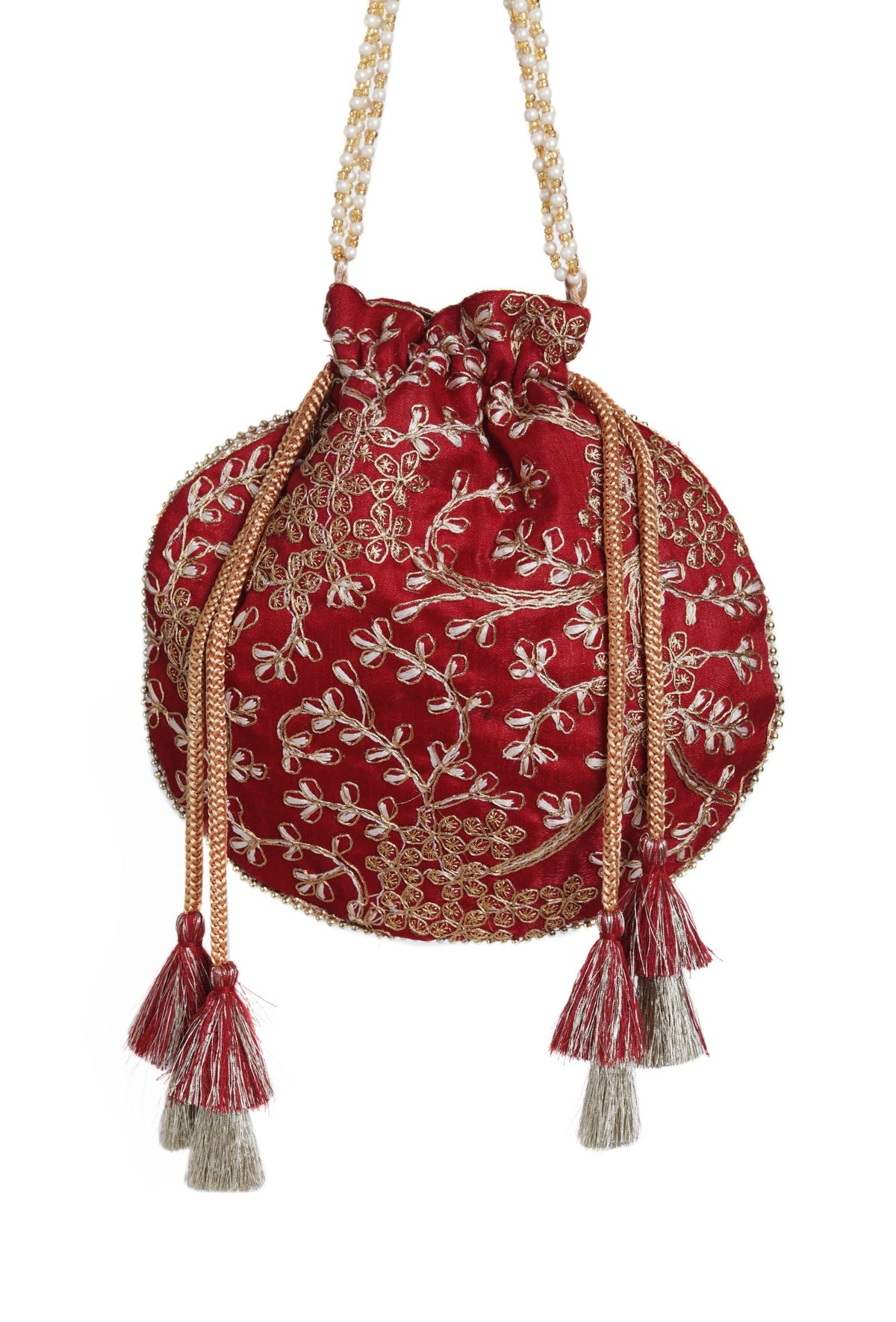 Ruby Maroon Embroidered Silk Potli