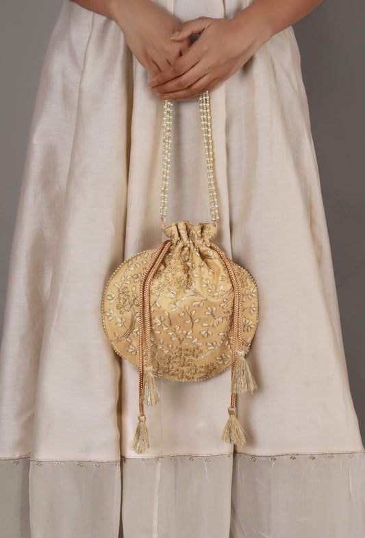 Golden Grace Embroidered Silk Potli