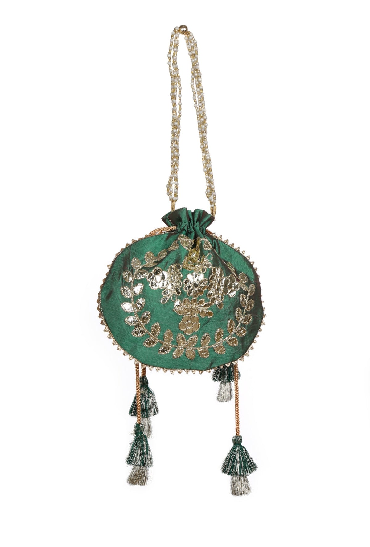 Midnight Green Gota Patti Silk Potli