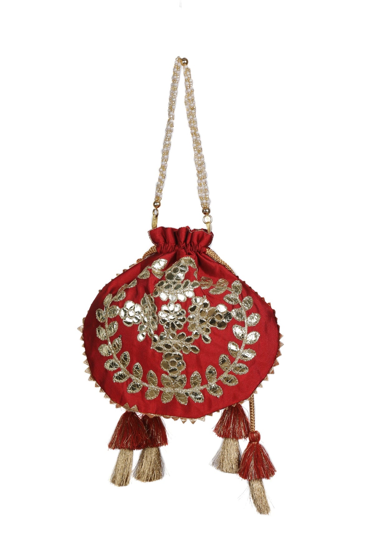 Radiant Red Gota Patti Silk Potli