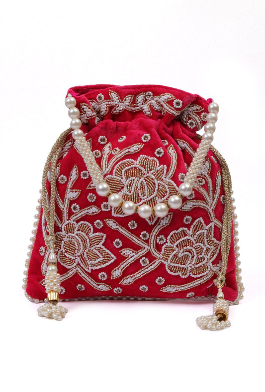 Radiant Raspberry Glass Stone Potli