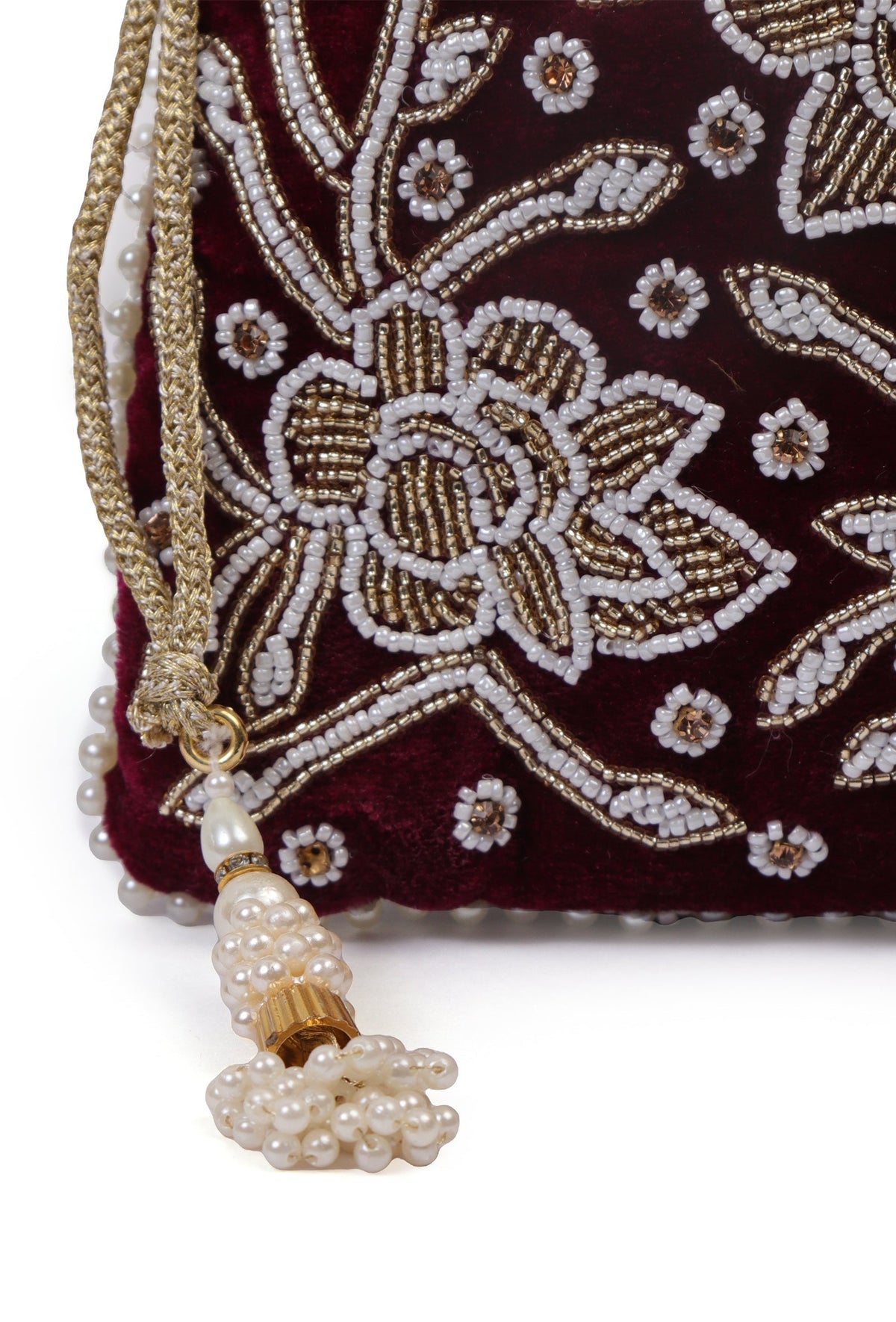 Elegant Boysenberry Bliss Potli With White Mogra Pearl