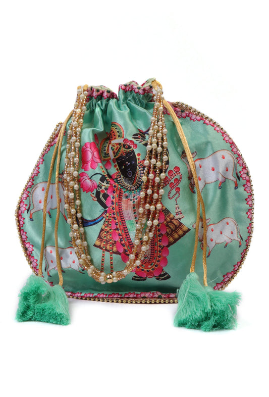 Celestial Green Shreenath Holy Cow Potli Bag