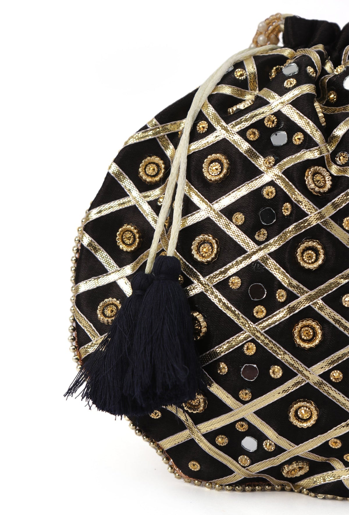 Midnight Elegance Potli with Glass Mirror Work