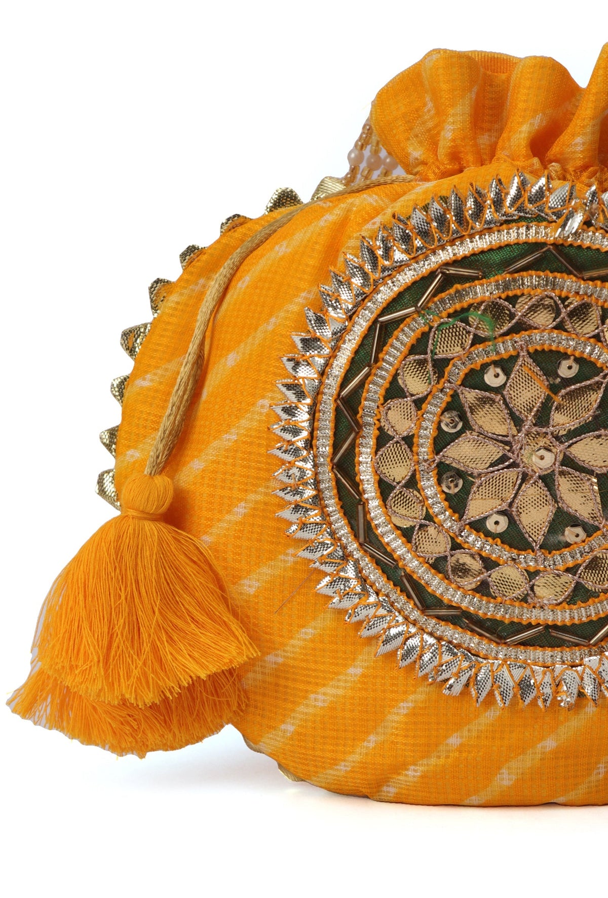 Sunshine Yellow Gotapatti Potli with Tassels
