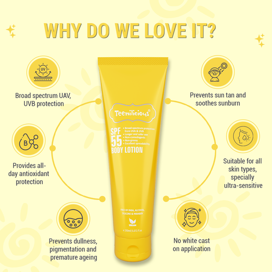 Teenilicious SPF 55 Sunscreen Body Lotion, SPF 50 PA+++, Sunscreen for Oily Skin and Sensitive Skin