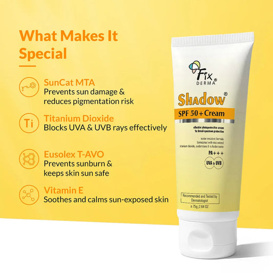 【Fixderma】 Shadow Sunscreen SPF 50 + Cream 75g Pack of 2|シャドウ サンスクリーン SPF50+ クリーム 2個セット|75gx2