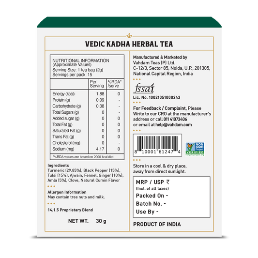【VAHDAM】 Vedic Kadha Herbal Infusion, 15 Count|ヴェーディック カダ ハーバルインフュージョン|15 Count