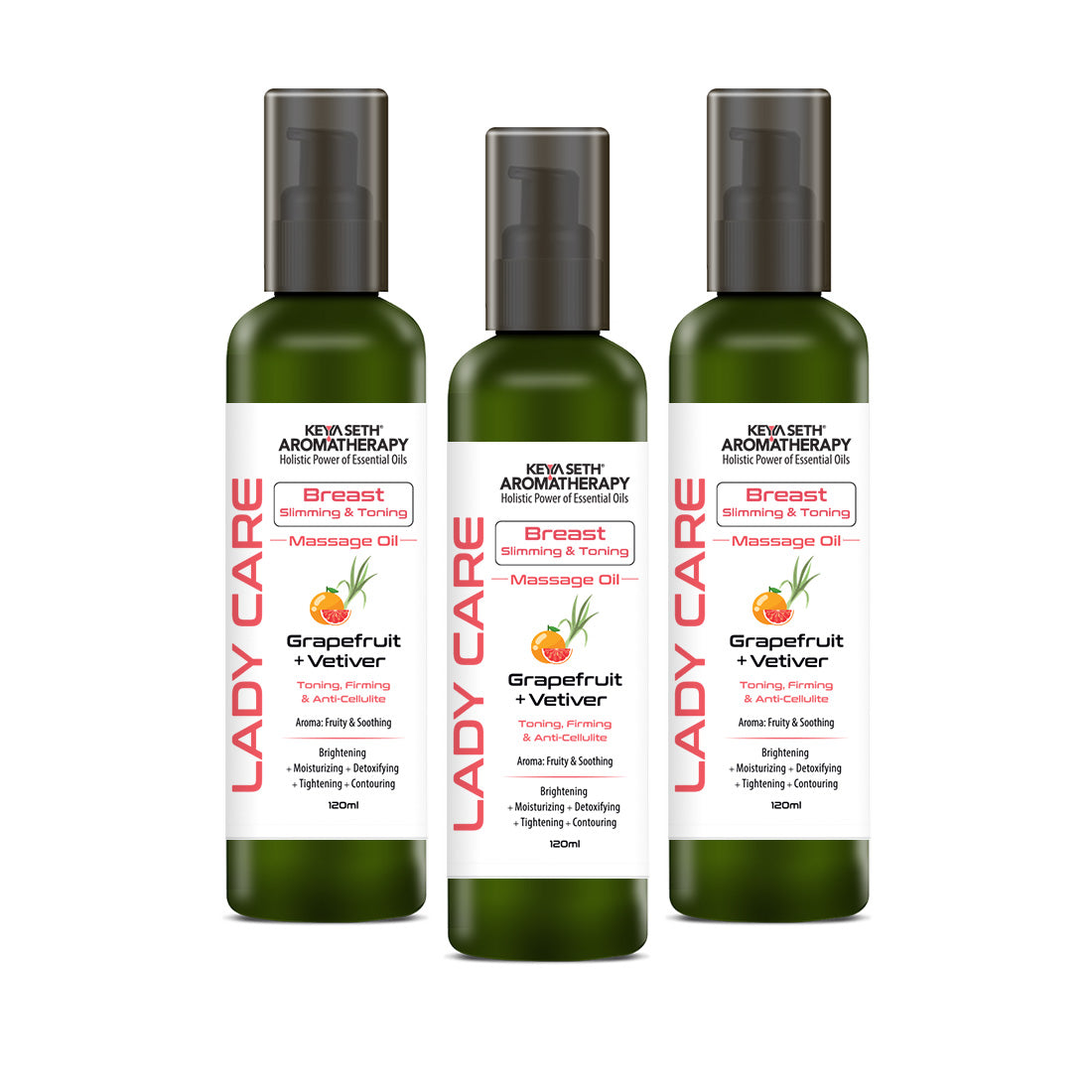 Lady Care Breast Sliming & Toning Massage Oil,Toning,Firming & Anti Cellulite, Grapefruit & Vetiver 120ml x 3