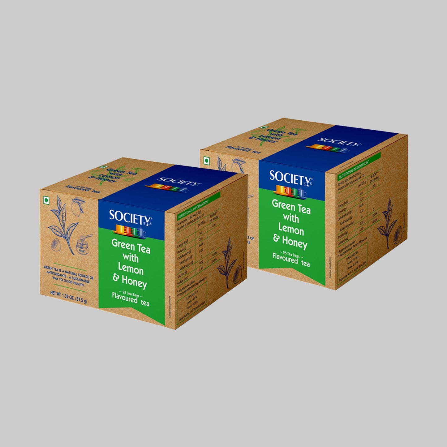 Society Green Tea with Lemon and Honey Flavoured Tea - ( 37.5g) Pack of 1