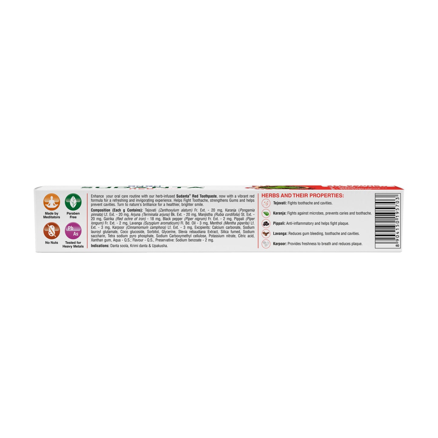 Sudanta Red Toothpaste - Non - Fluoride - 100% Vegetarian, 200 g 200g