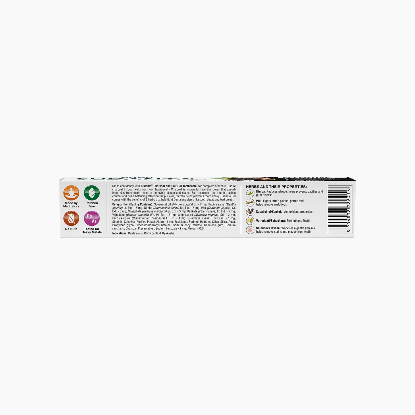 Sudanta Gel Toothpaste With Charcoal & Salt | SLS Free | Non - Fluoride | 100% Vegetarian, 100 g 100g