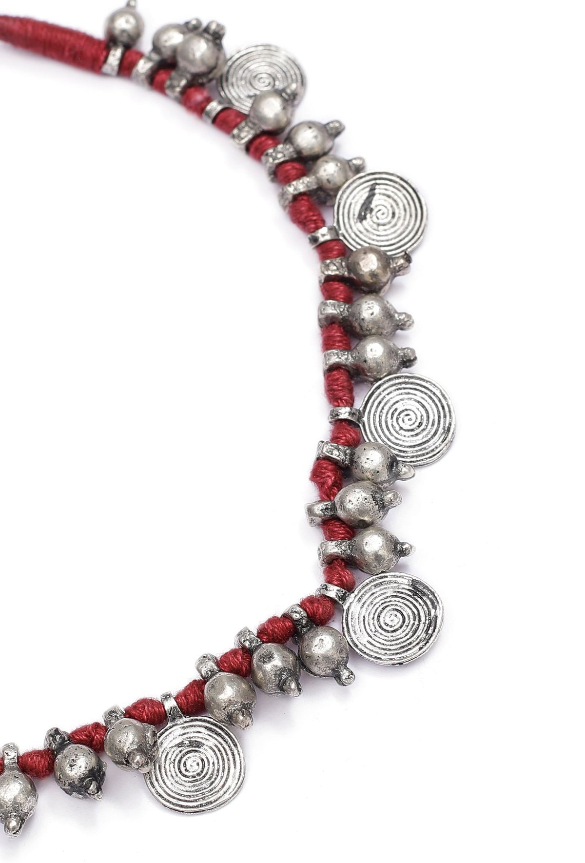 Maroon with Silver Coin Tribal Choker
