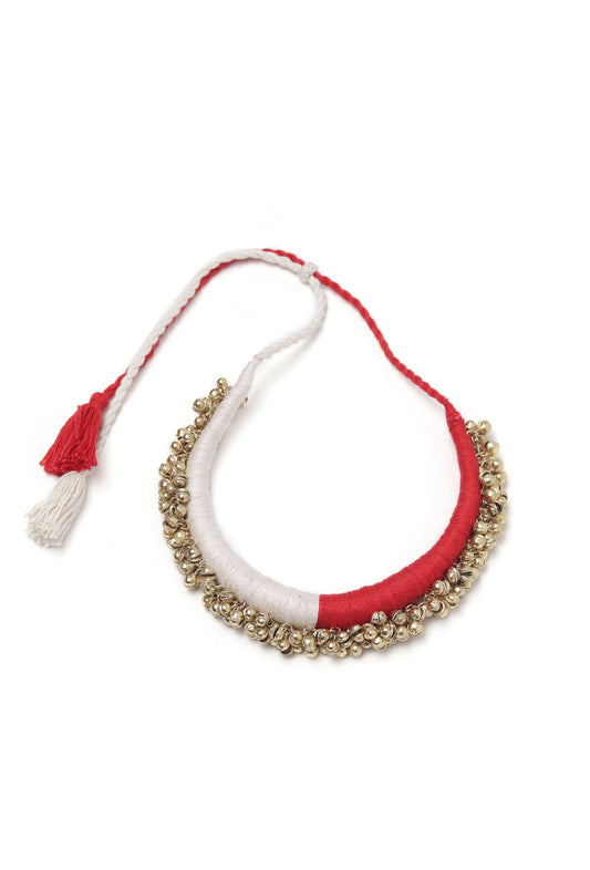 Swatsa Duo Red and Pink Tribal Gold Ghungroo Necklace