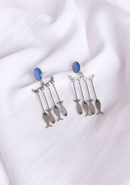 Marine Blue Brass Earrings