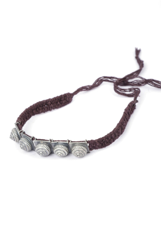 Set of 2: Aarna Brown Thread & Antique Plated Brass Beaded Anklets