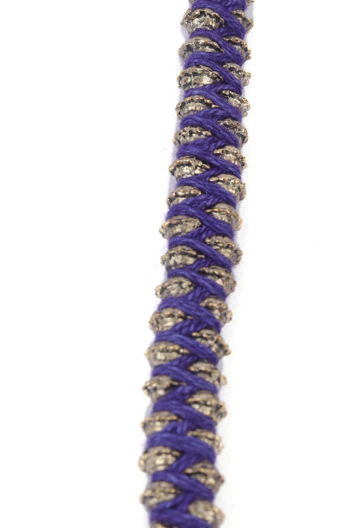 Set of 2: Canisa Purple Thread & Antique Plated Brass Beaded Anklets