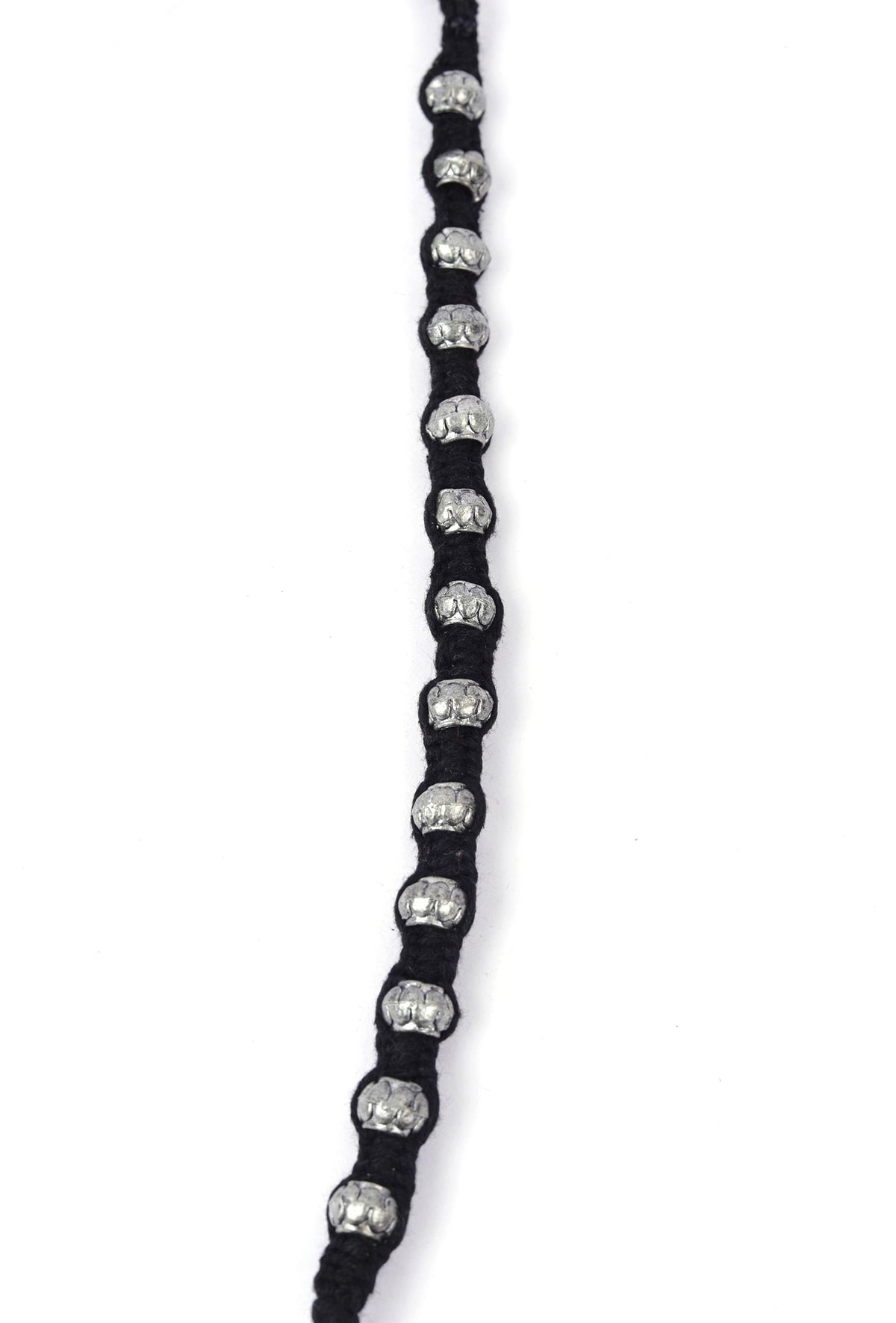 Set of 2: Aiza Black Thread & Antique Plated Brass Beaded Anklets