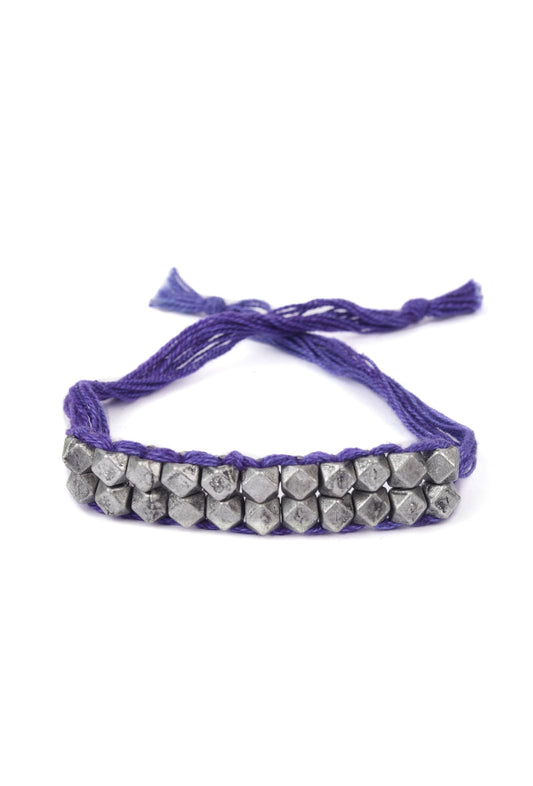 Set of 2: Iba Purple Thread & Antique Plated Brass Beaded Anklets