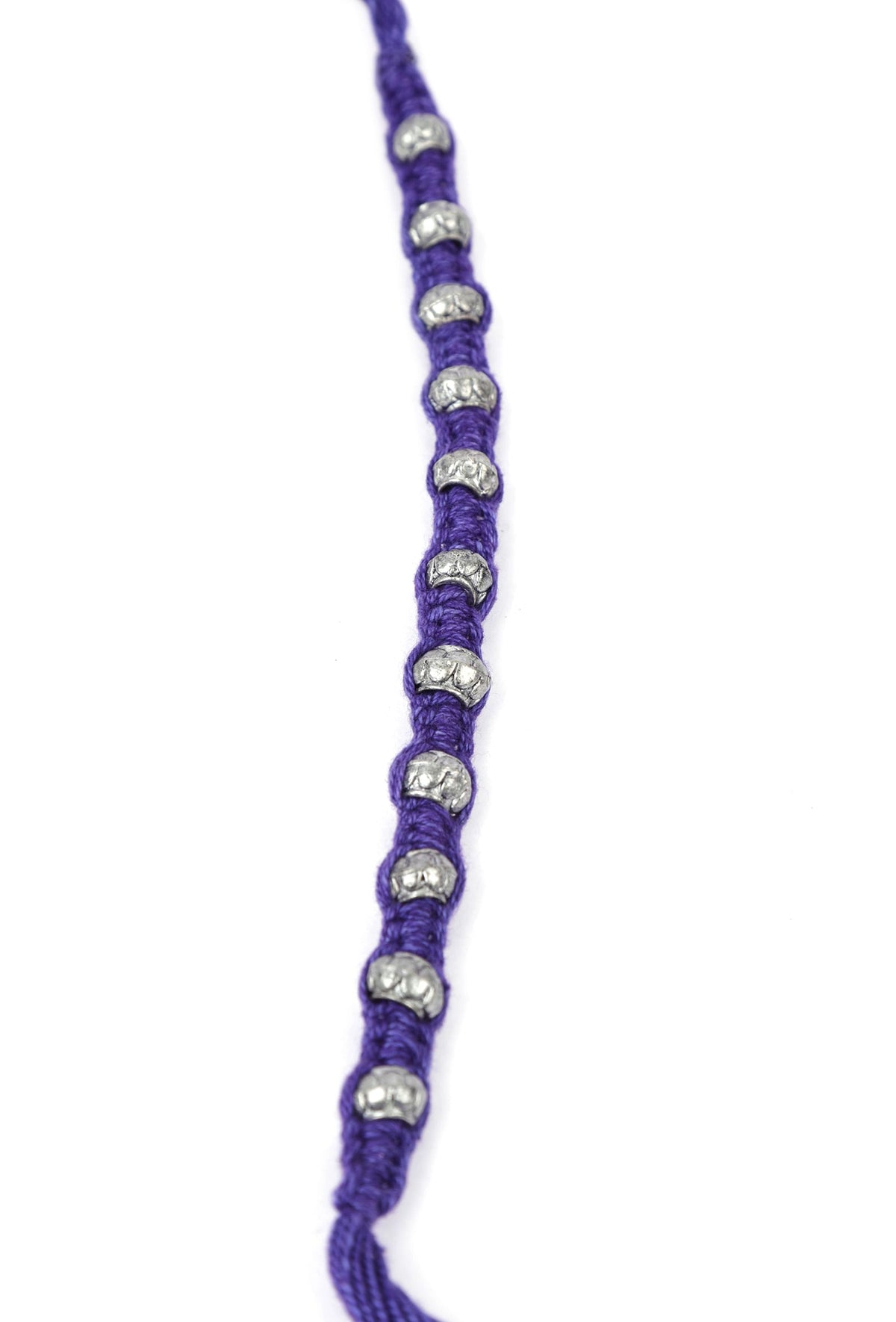 Set of 2: Maryam Purple Thread & Antique Plated Brass Beaded Anklets